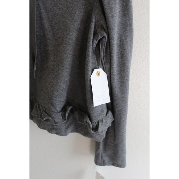 Gray Cropped hoodie with ruffled trim - Picture 3 of 5